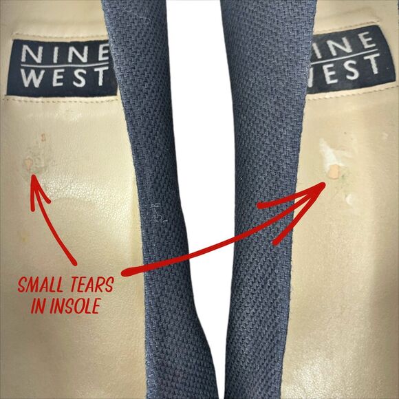 Nine West Block Heel Square Toe High Heeled Shoes Pumps 7 Navy Blue Fabric Upper - Picture 8 of 9